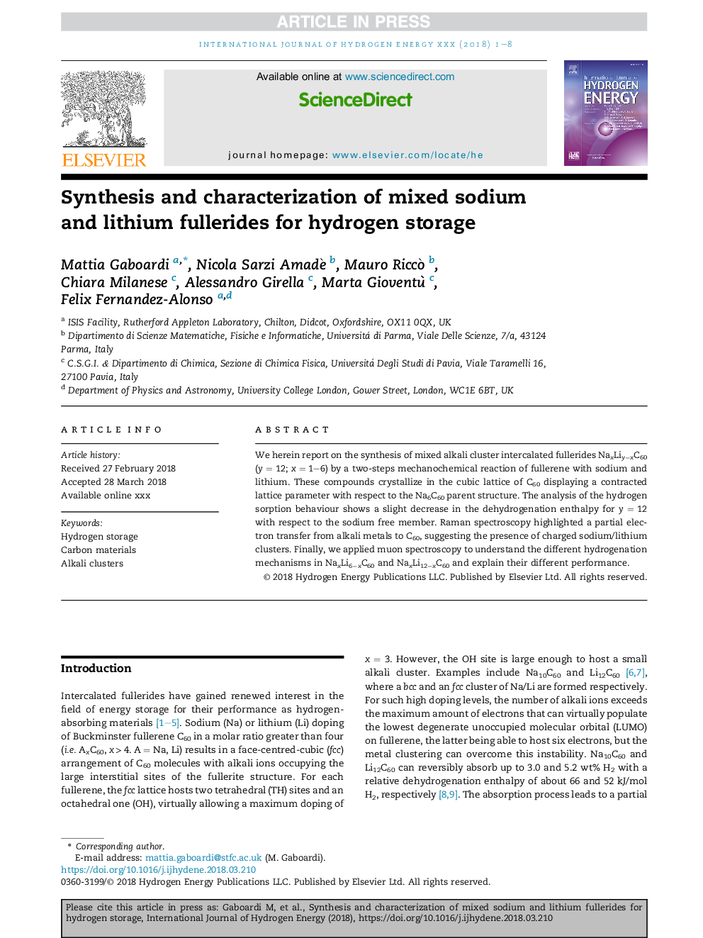 Synthesis and characterization of mixed sodium and lithium fullerides for hydrogen storage