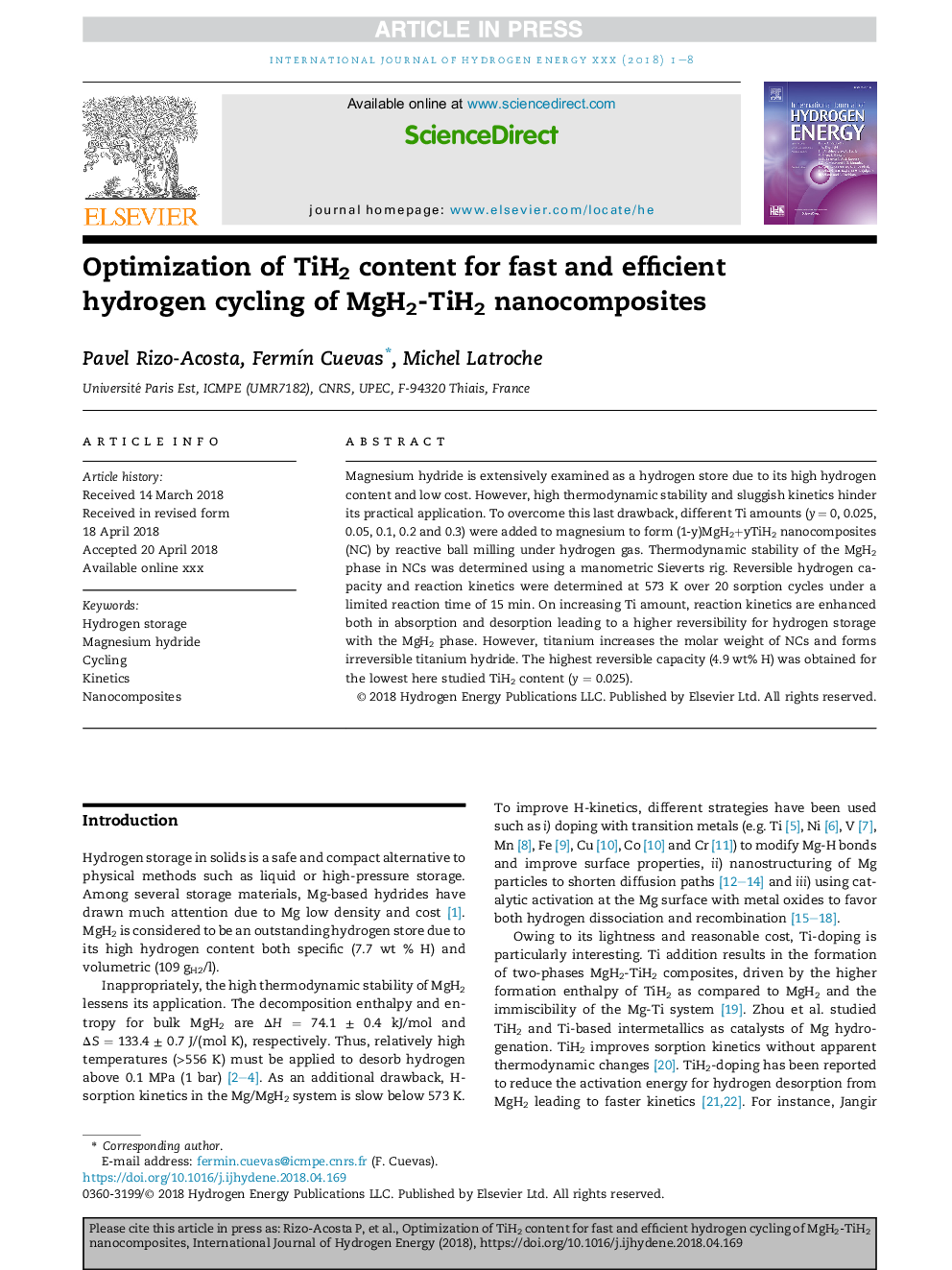 Optimization of TiH2 content for fast and efficient hydrogen cycling of MgH2-TiH2 nanocomposites