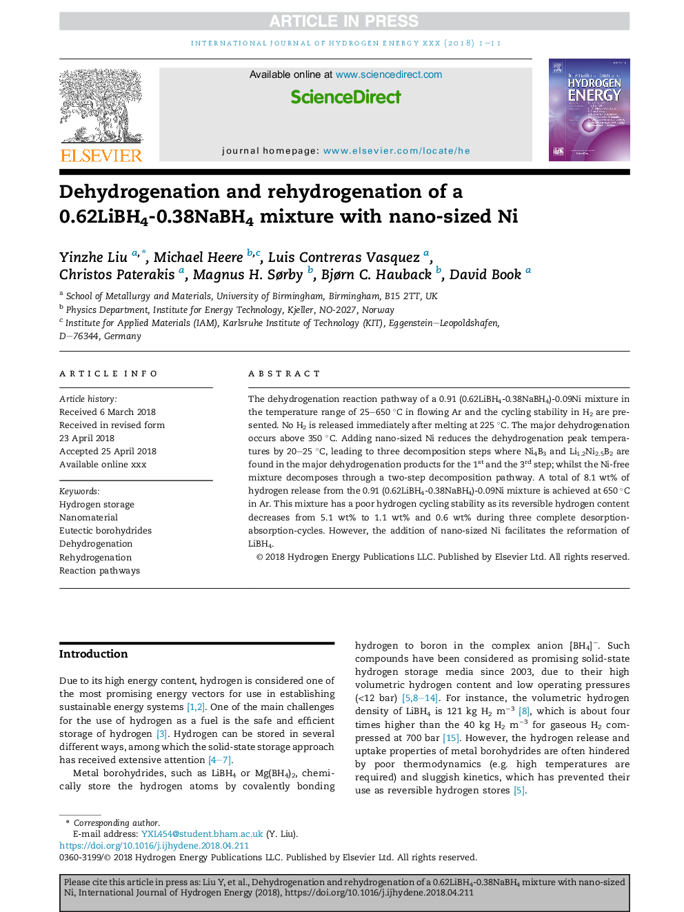 Dehydrogenation and rehydrogenation of a 0.62LiBH4-0.38NaBH4 mixture with nano-sized Ni