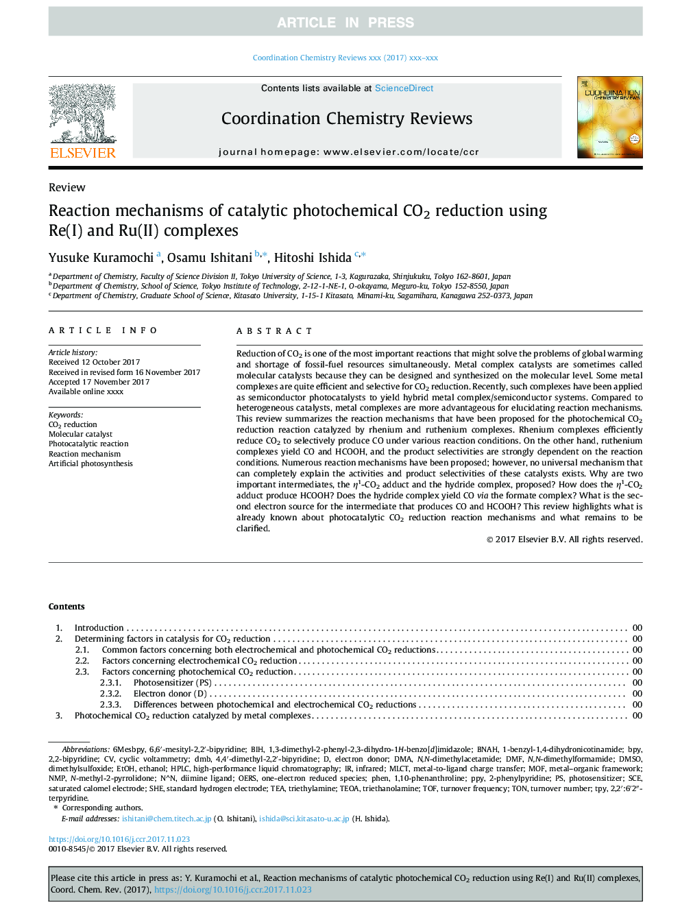 Reaction mechanisms of catalytic photochemical CO2 reduction using Re(I) and Ru(II) complexes