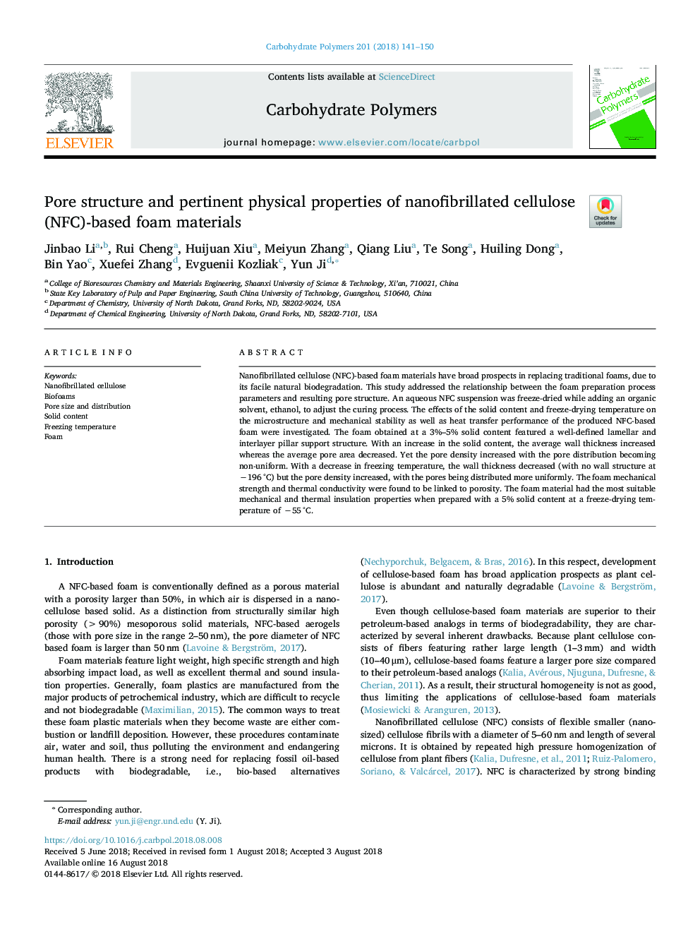 Pore structure and pertinent physical properties of nanofibrillated cellulose (NFC)-based foam materials