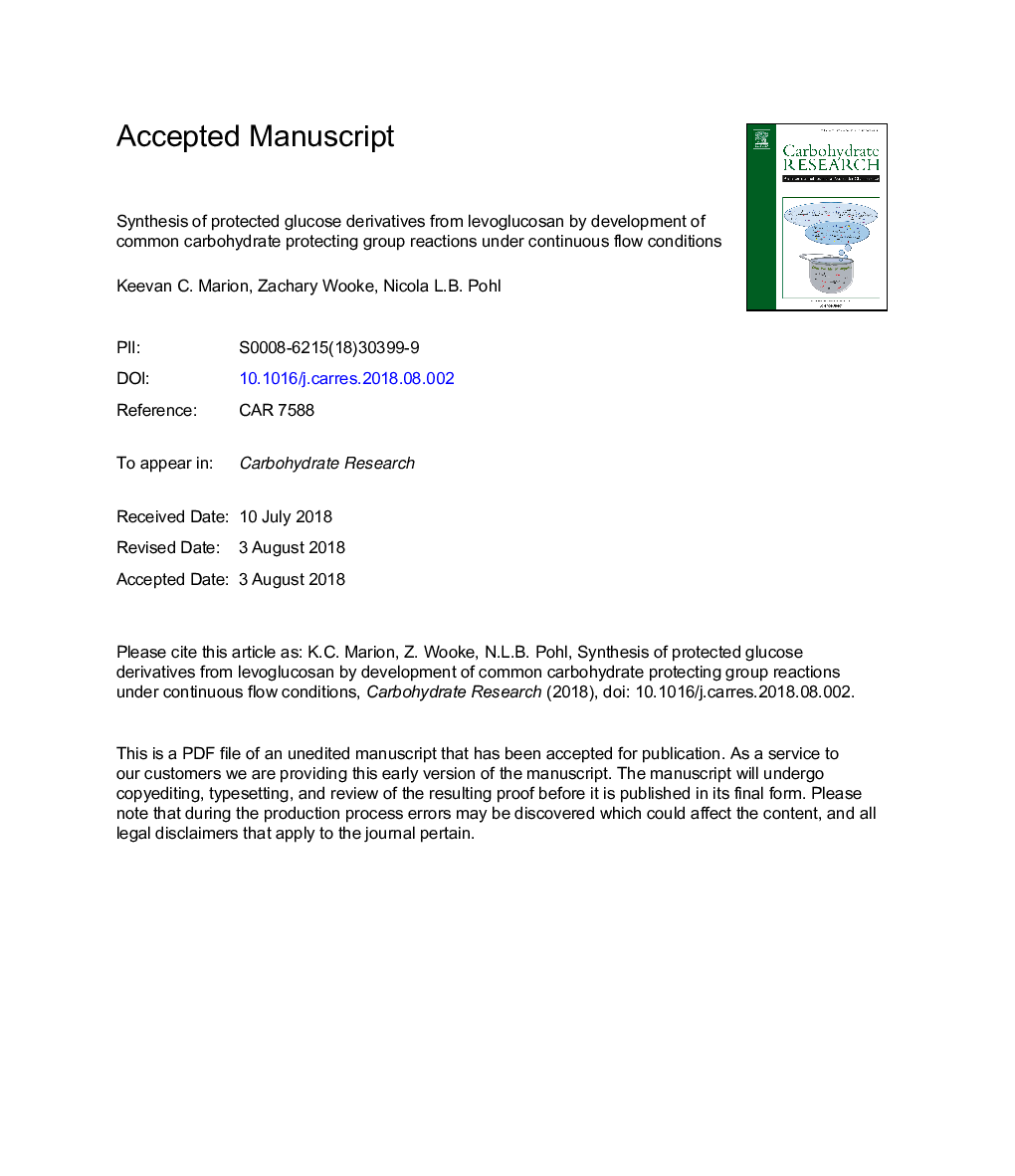 Synthesis of protected glucose derivatives from levoglucosan by development of common carbohydrate protecting group reactions under continuous flow conditions