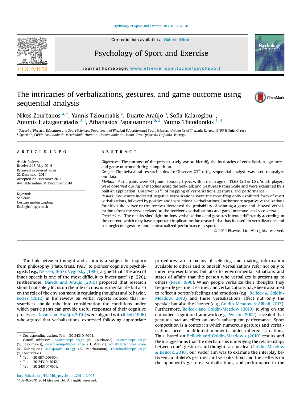 The intricacies of verbalizations, gestures, and game outcome using sequential analysis