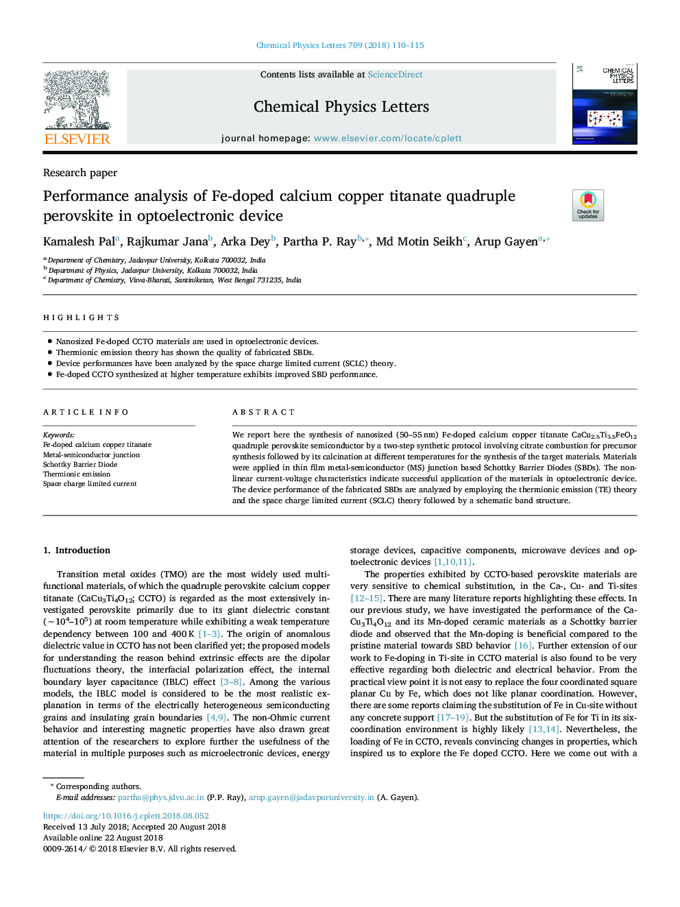 Performance analysis of Fe-doped calcium copper titanate quadruple perovskite in optoelectronic device