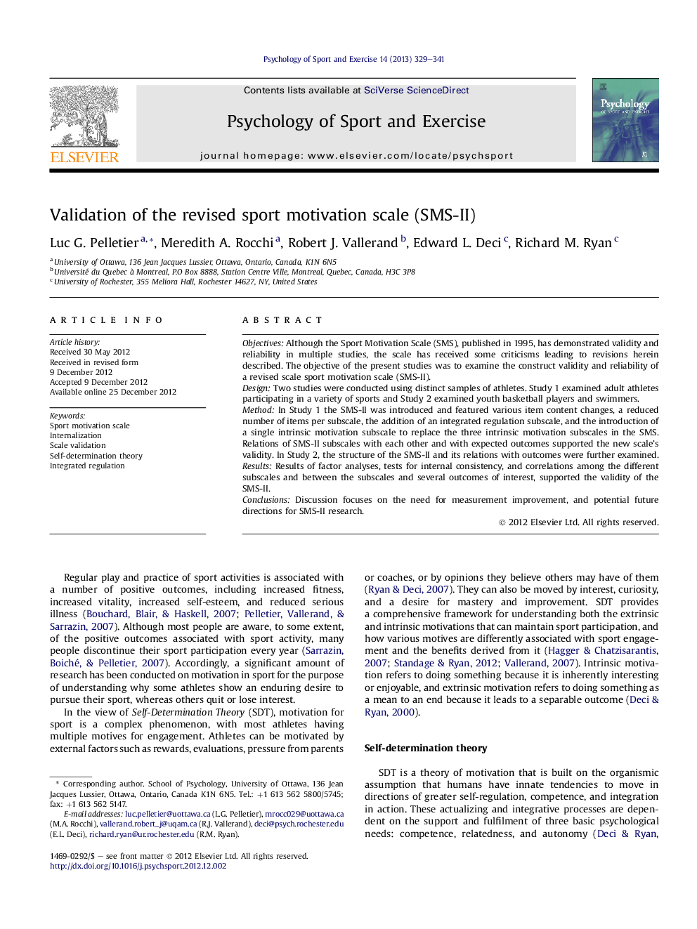 Validation of the revised sport motivation scale (SMS-II)