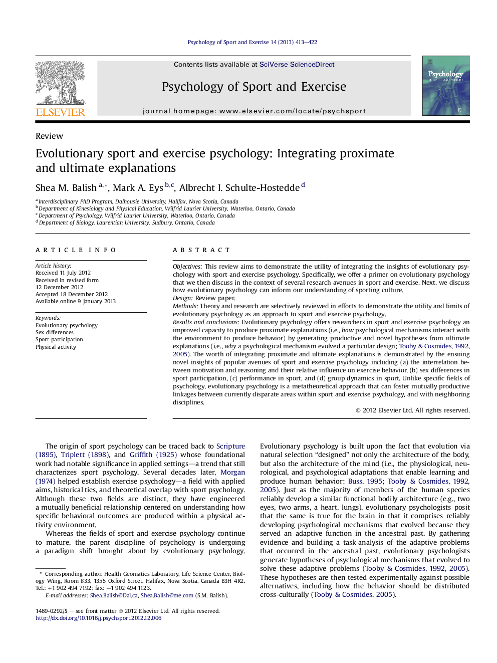 Evolutionary sport and exercise psychology: Integrating proximate and ultimate explanations