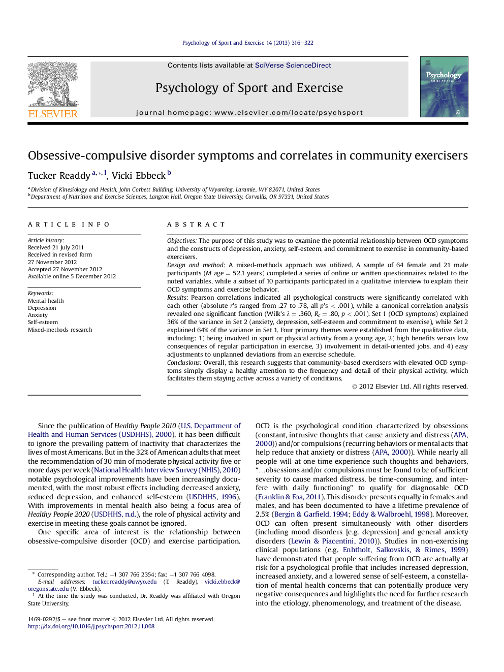 Obsessive-compulsive disorder symptoms and correlates in community exercisers