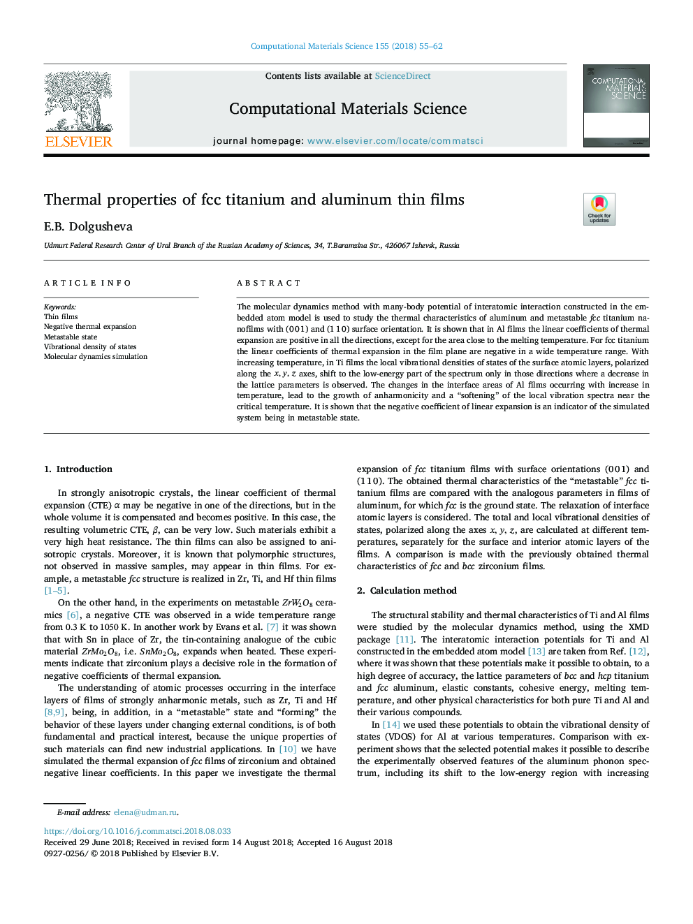 Thermal properties of fcc titanium and aluminum thin films