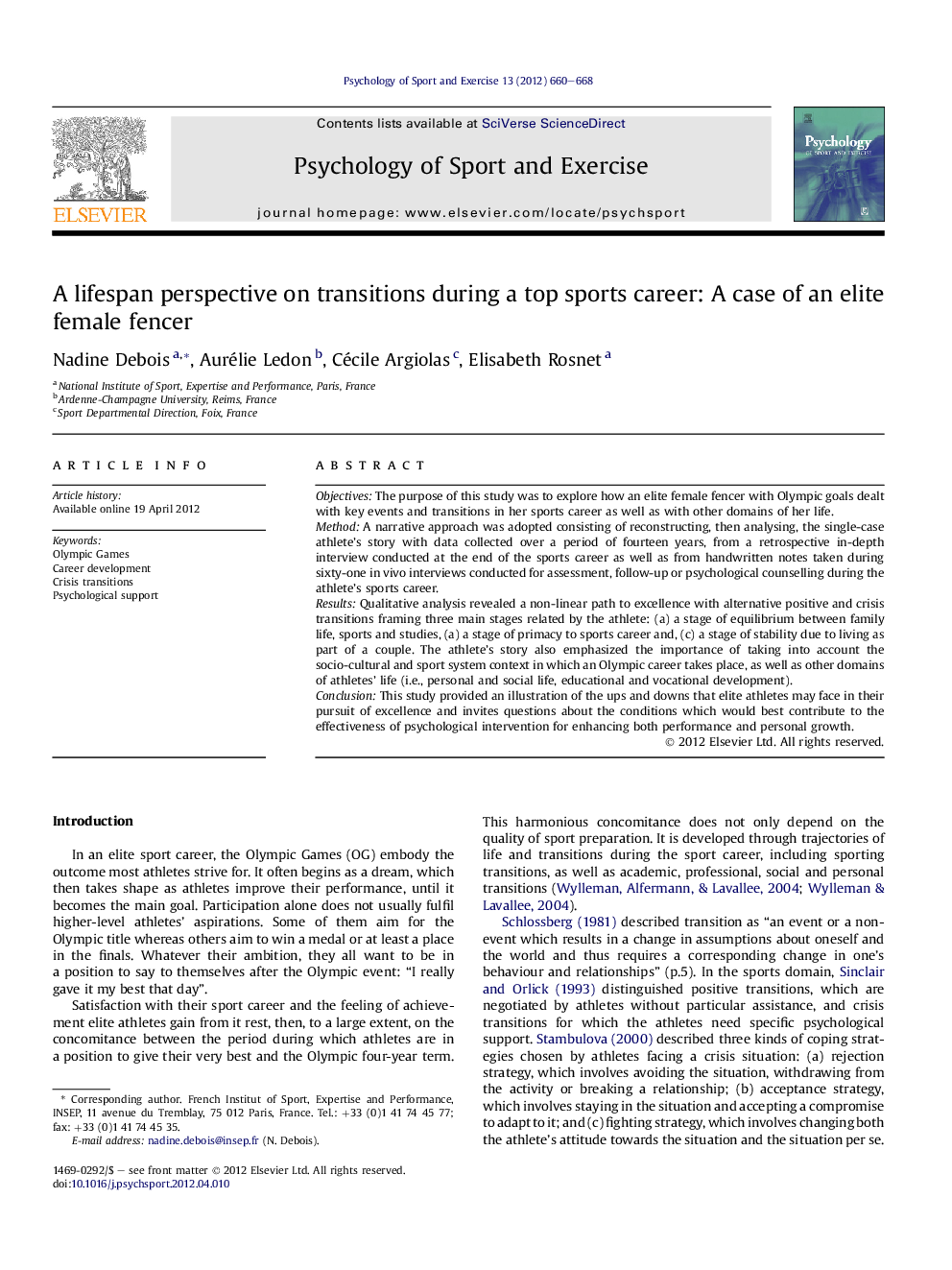 A lifespan perspective on transitions during a top sports career: A case of an elite female fencer