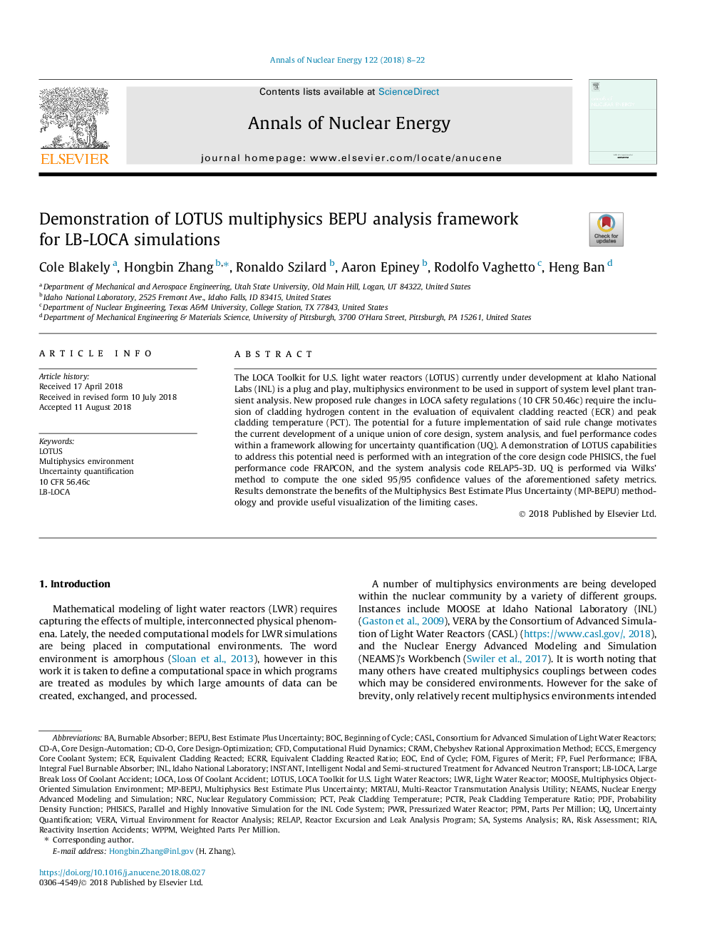 Demonstration of LOTUS multiphysics BEPU analysis framework for LB-LOCA simulations