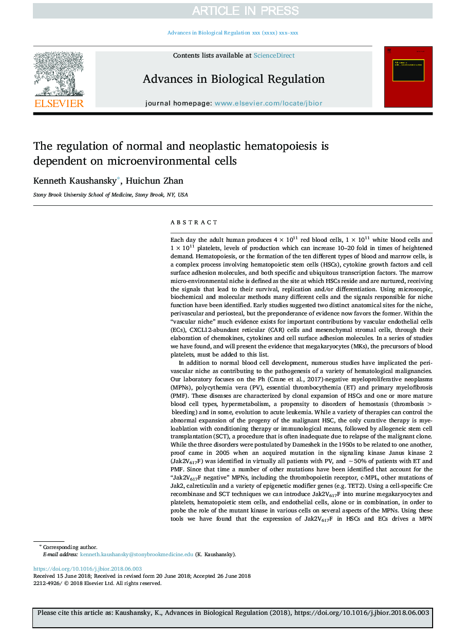 The regulation of normal and neoplastic hematopoiesis is dependent on microenvironmental cells