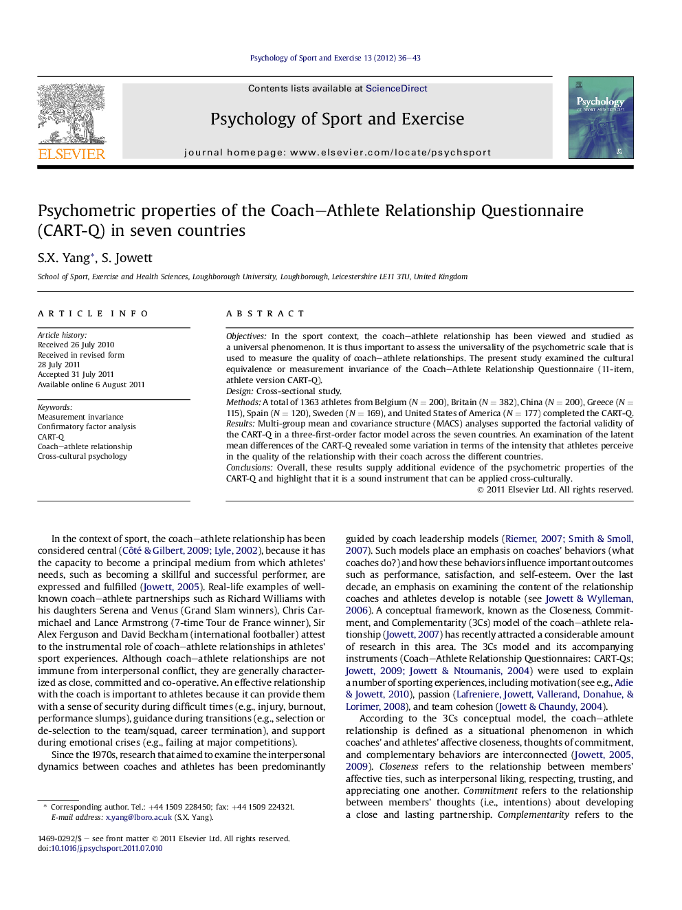 Psychometric properties of the Coach–Athlete Relationship Questionnaire (CART-Q) in seven countries