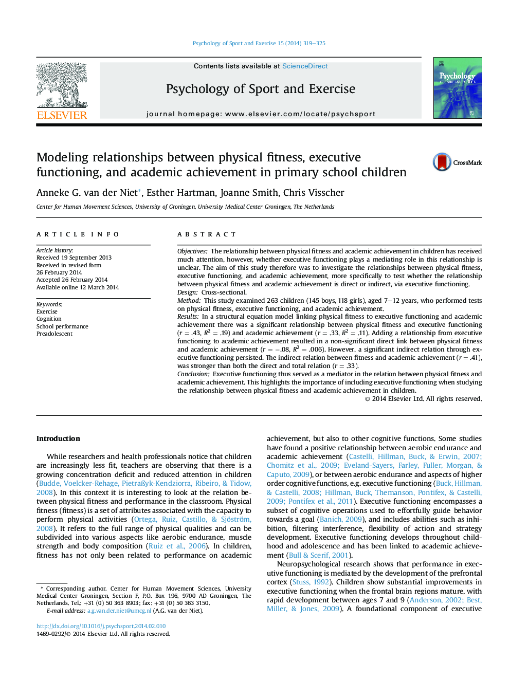 مدل سازی روابط بین آمادگی جسمانی، عملکرد اجرایی و پیشرفت تحصیلی در دانش آموزان ابتدایی 
