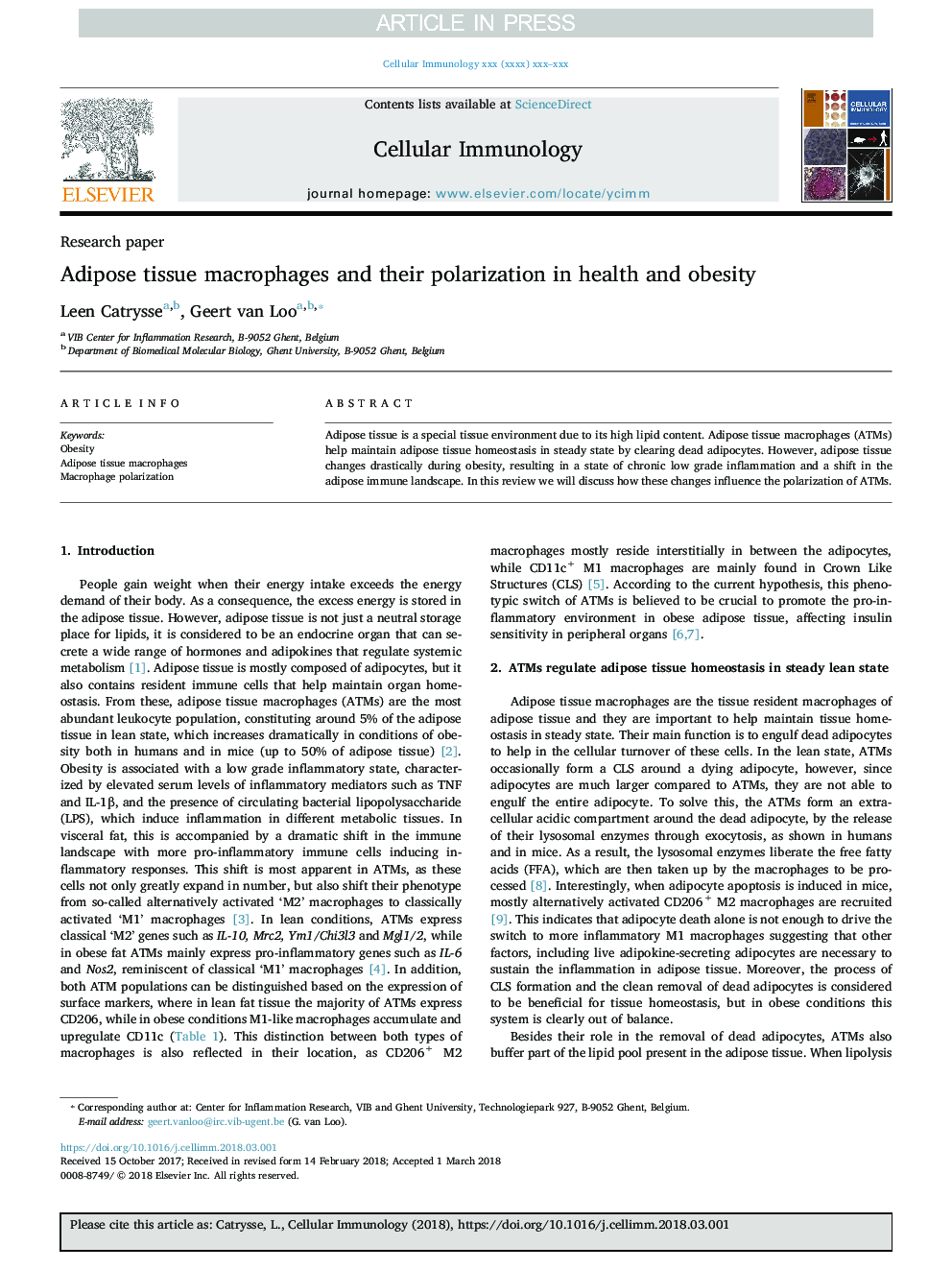 Adipose tissue macrophages and their polarization in health and obesity