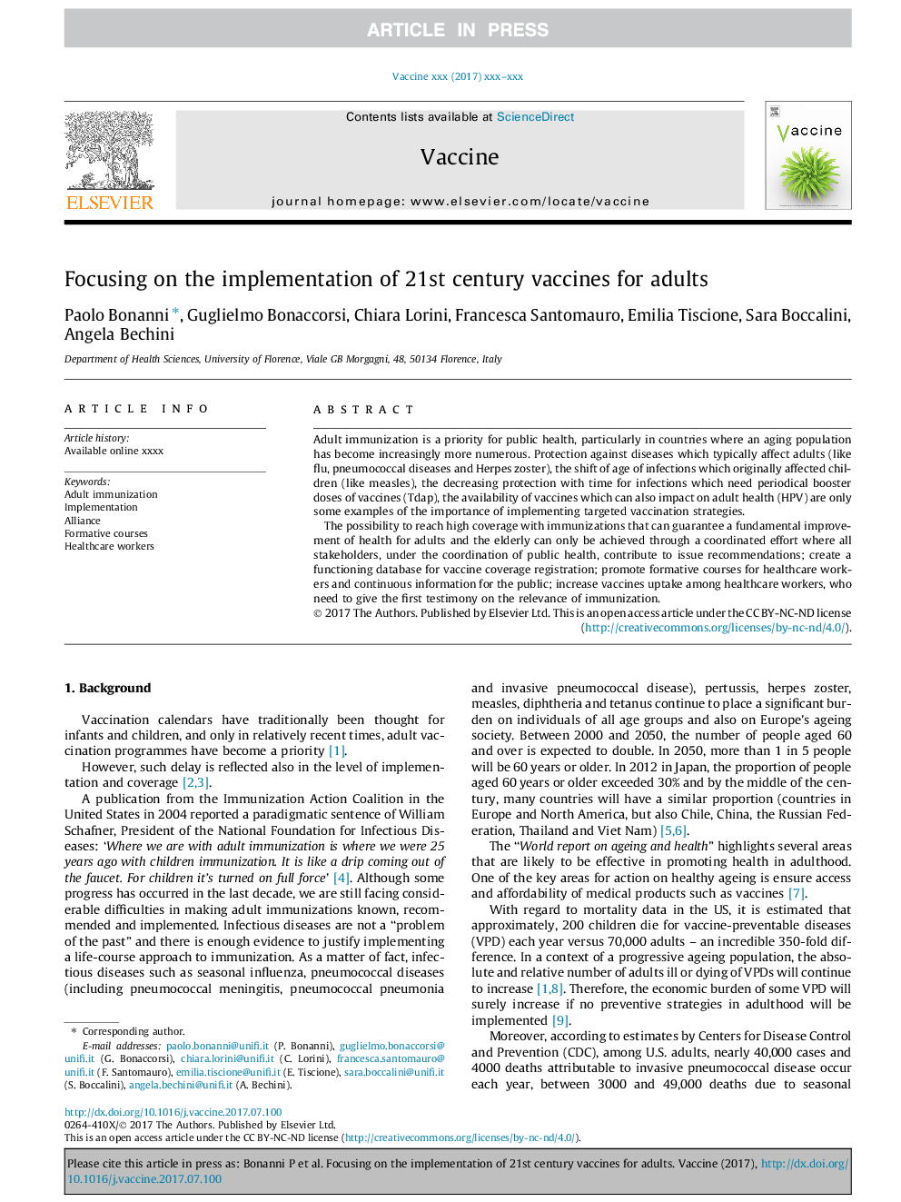 Focusing on the implementation of 21st century vaccines for adults