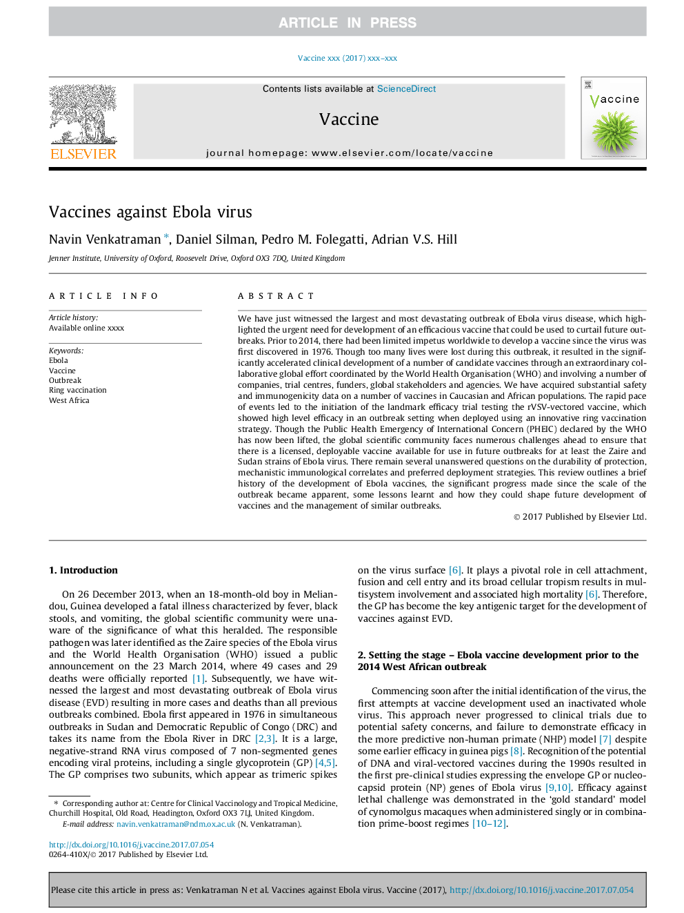 Vaccines against Ebola virus