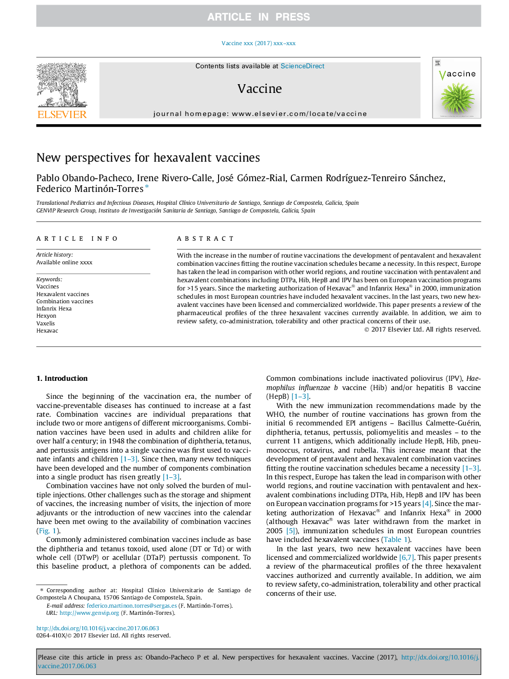 New perspectives for hexavalent vaccines