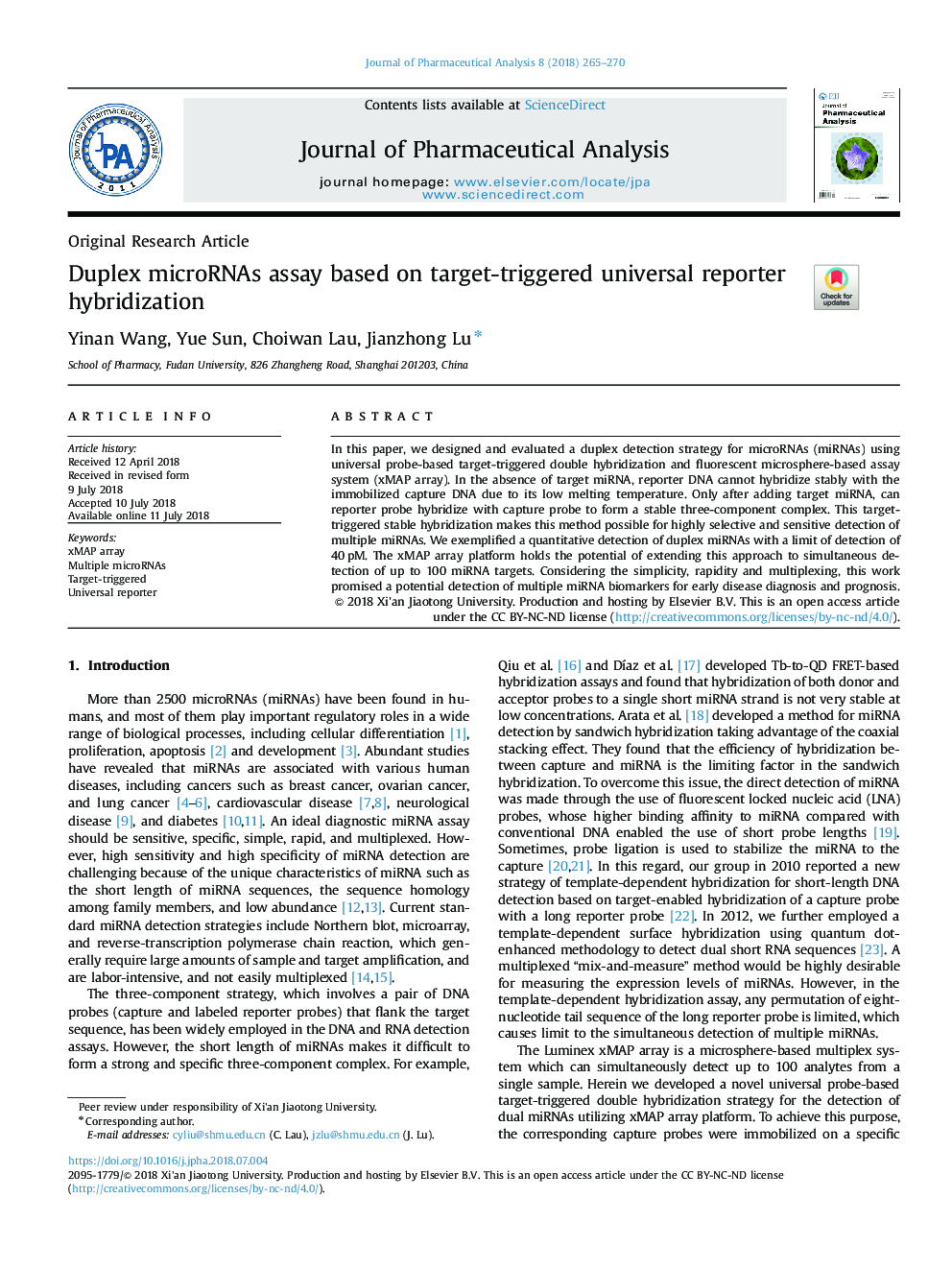 Duplex microRNAs assay based on target-triggered universal reporter hybridization