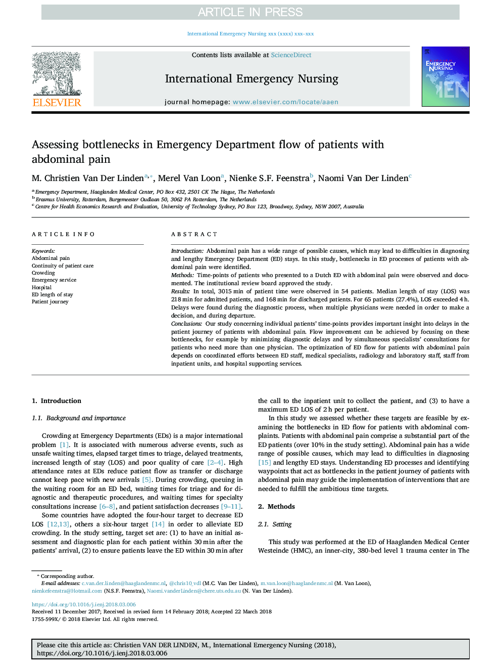Assessing bottlenecks in Emergency Department flow of patients with abdominal pain