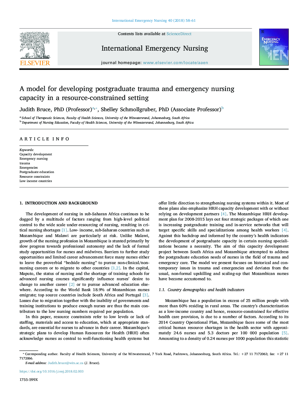 A model for developing postgraduate trauma and emergency nursing capacity in a resource-constrained setting