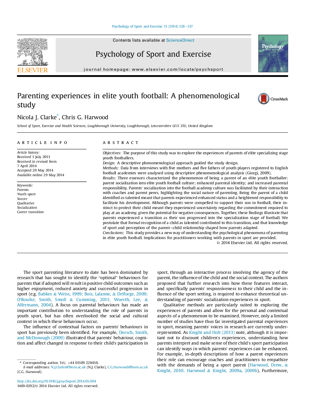 Parenting experiences in elite youth football: A phenomenological study