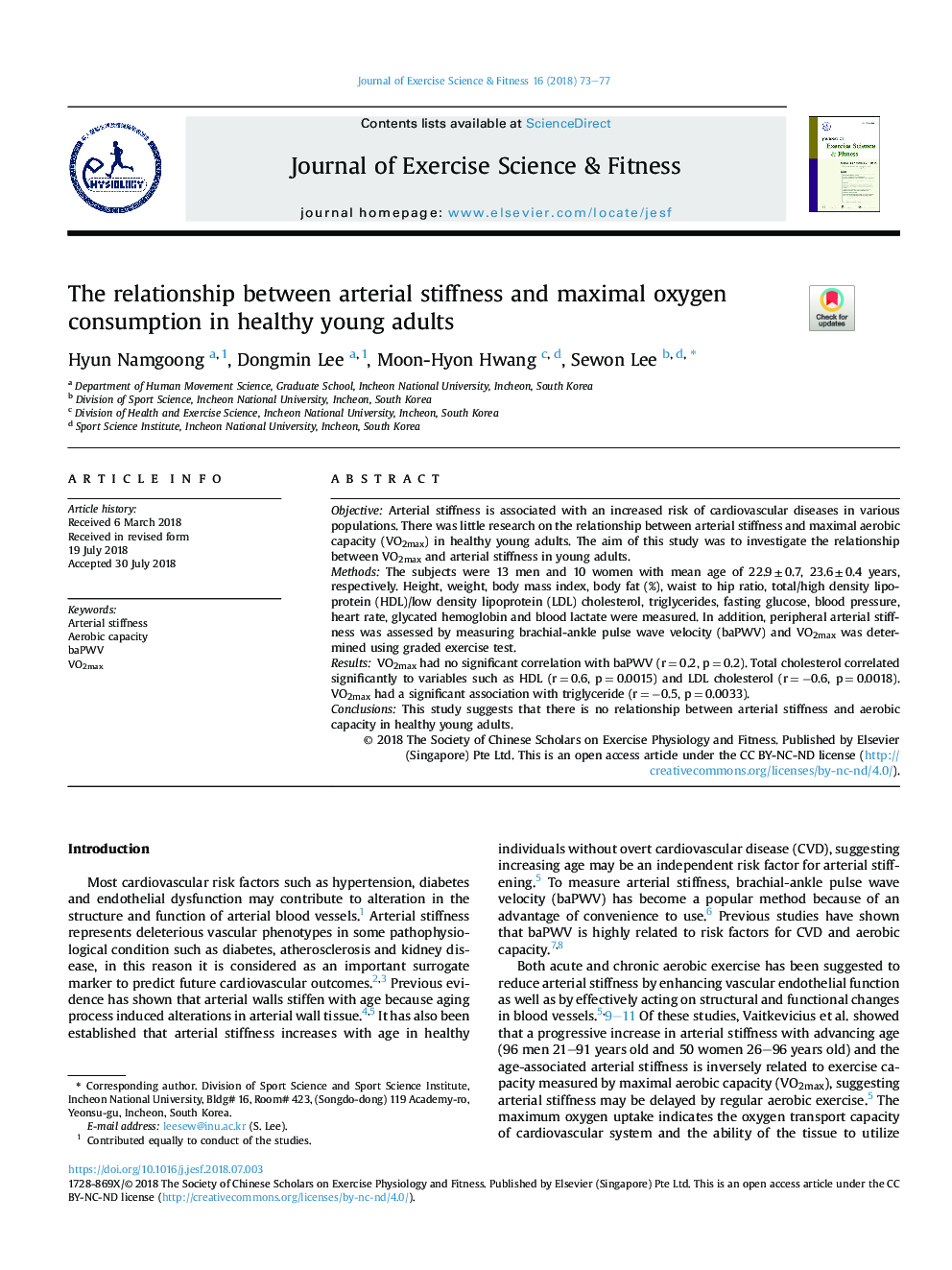 The relationship between arterial stiffness and maximal oxygen consumption in healthy young adults