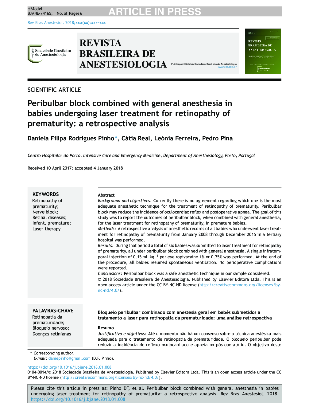 Peribulbar block combined with general anesthesia in babies undergoing laser treatment for retinopathy of prematurity: a retrospective analysis