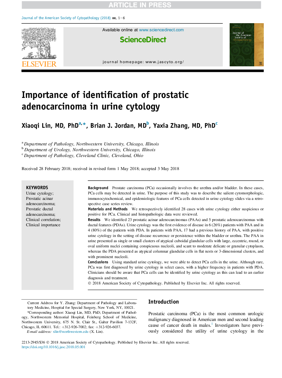 Importance of identification of prostatic adenocarcinoma in urine cytology