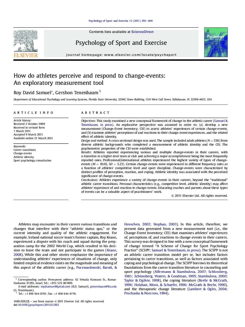 How do athletes perceive and respond to change-events: An exploratory measurement tool