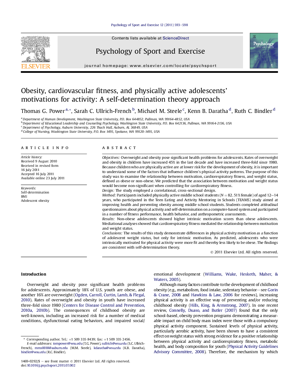 Obesity, cardiovascular fitness, and physically active adolescents’ motivations for activity: A self-determination theory approach