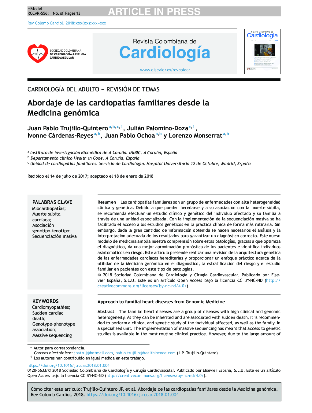 Abordaje de las cardiopatÃ­as familiares desde la Medicina genómica