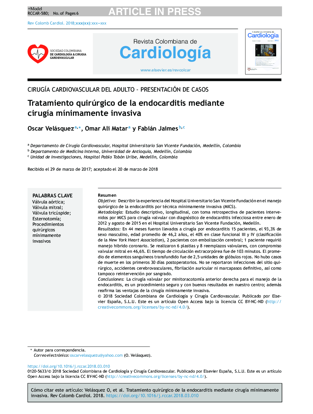 Tratamiento quirúrgico de la endocarditis mediante cirugÃ­a mÃ­nimamente invasiva