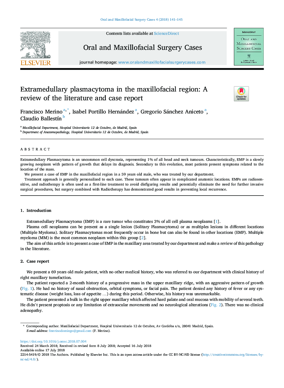 Extramedullary plasmacytoma in the maxillofacial region: A review of the literature and case report