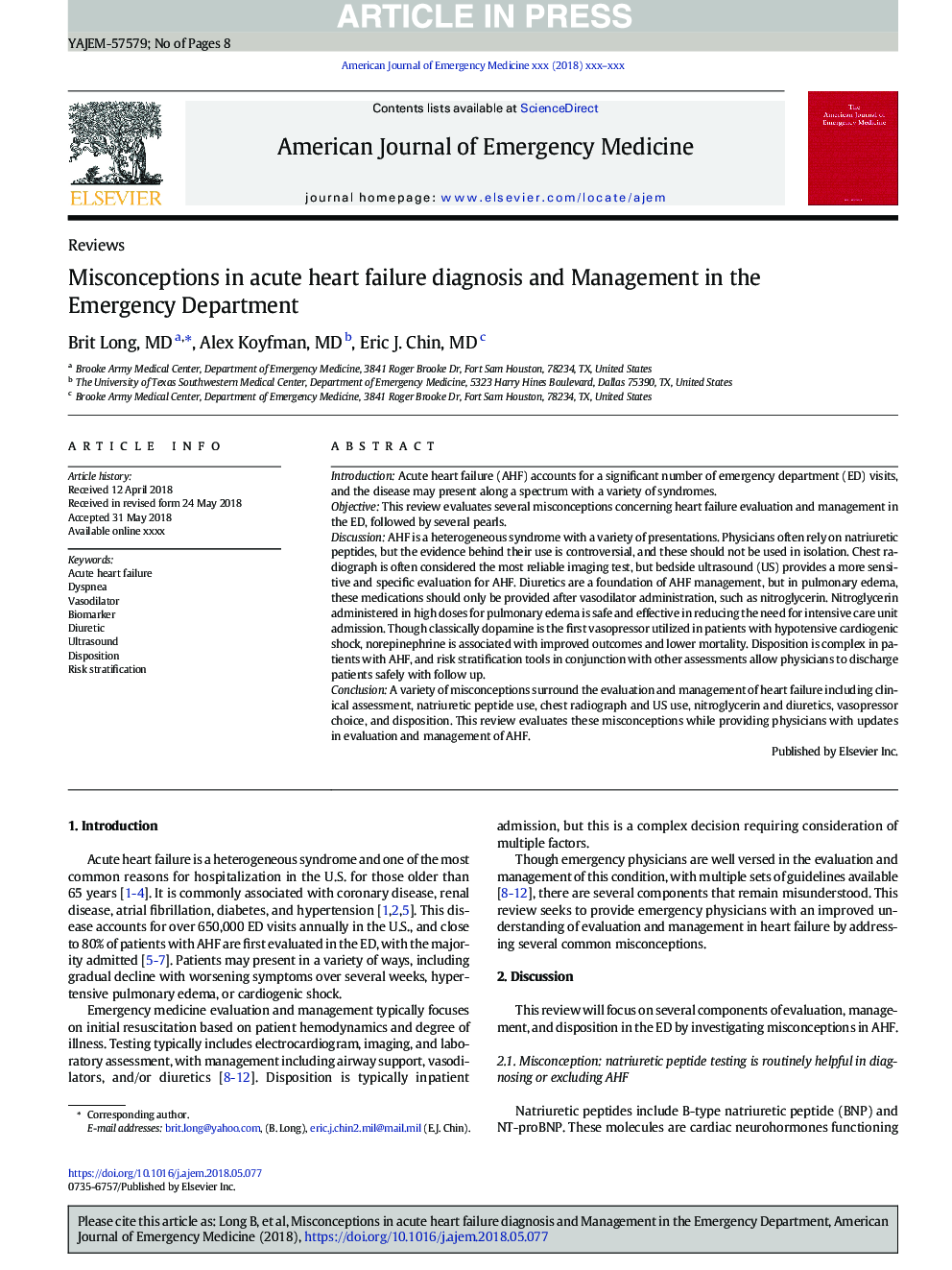 Misconceptions in acute heart failure diagnosis and Management in the Emergency Department