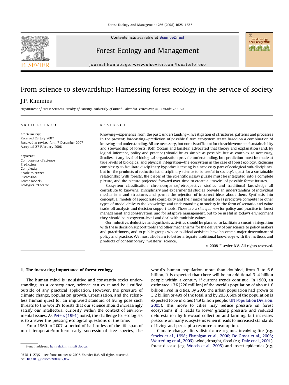 From science to stewardship: Harnessing forest ecology in the service of society