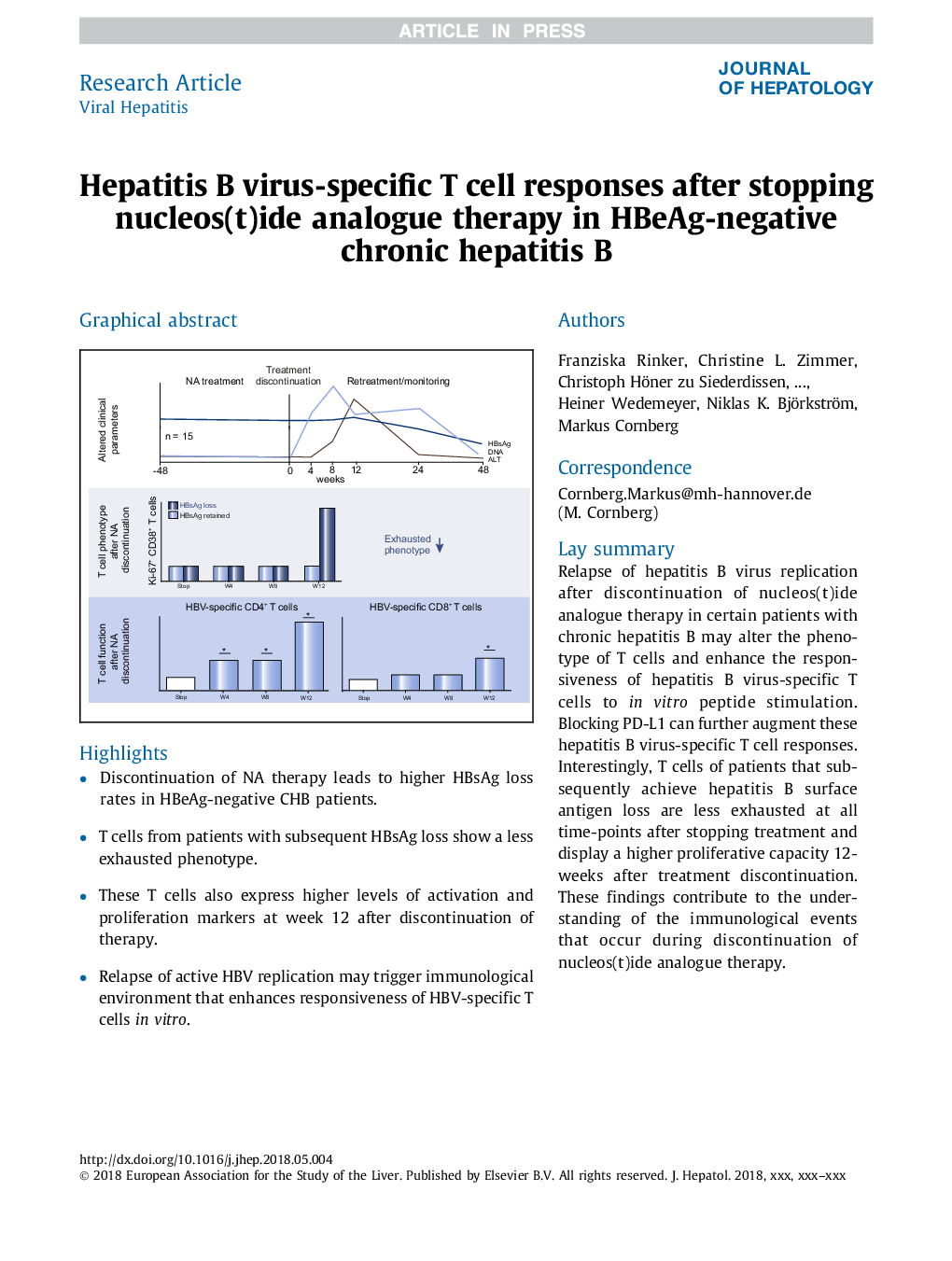 Hepatitis B virus-specific T cell responses after stopping nucleos(t)ide analogue therapy in HBeAg-negative chronic hepatitis B