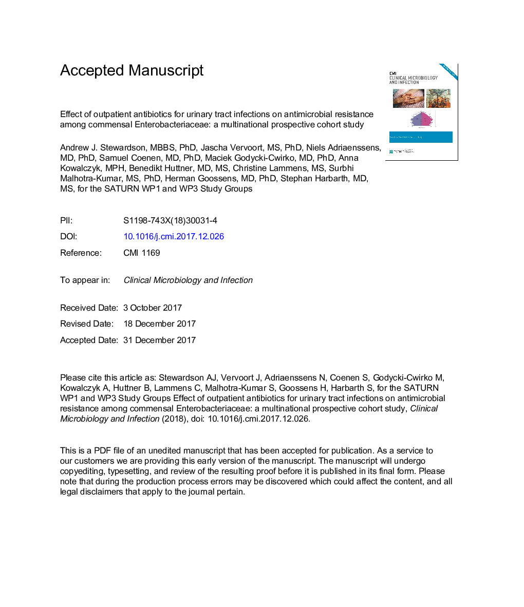 Effect of outpatient antibiotics for urinary tract infections on antimicrobial resistance among commensal Enterobacteriaceae: a multinational prospective cohort study