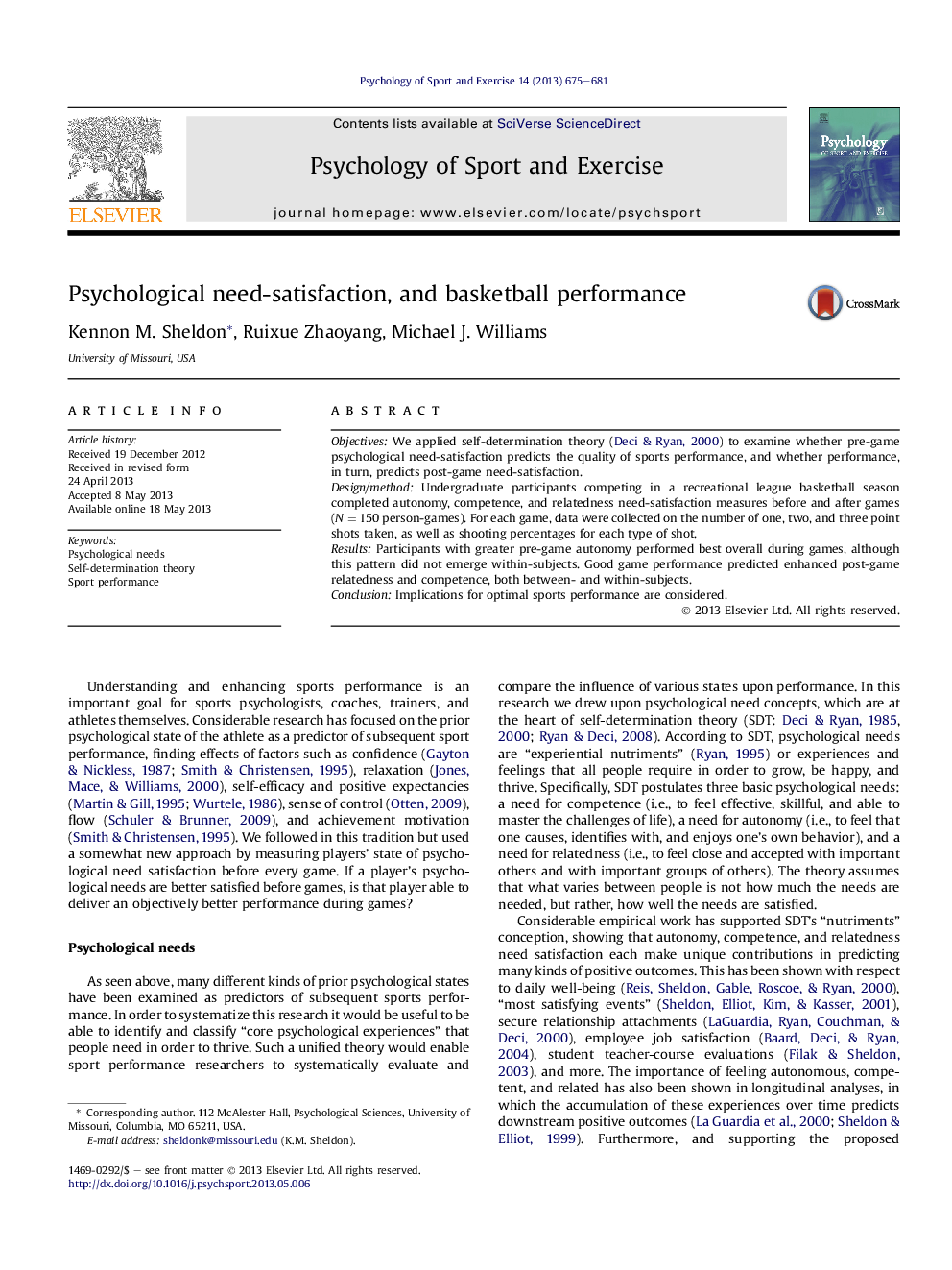 Psychological need-satisfaction, and basketball performance