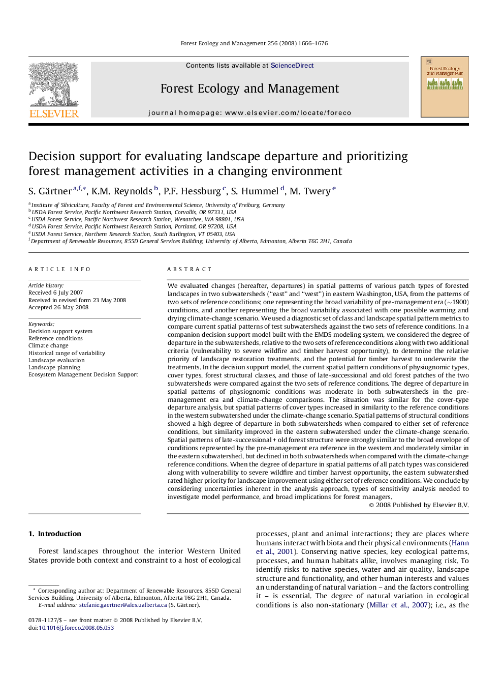 Decision support for evaluating landscape departure and prioritizing forest management activities in a changing environment