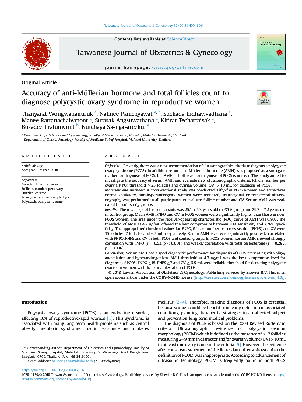 Accuracy of anti-Müllerian hormone and total follicles count to diagnose polycystic ovary syndrome in reproductive women