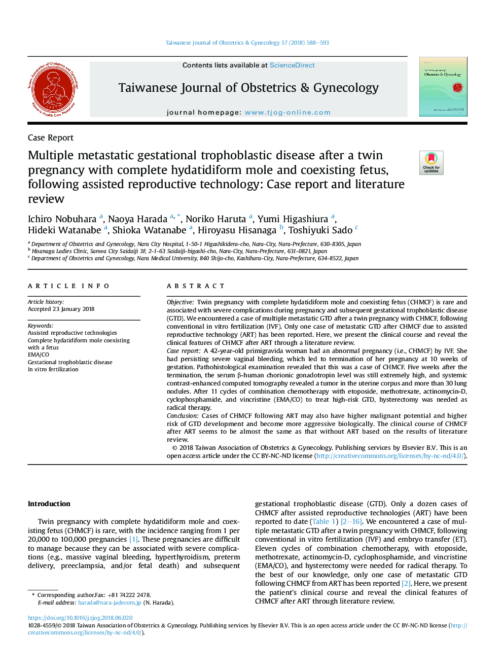 Multiple metastatic gestational trophoblastic disease after a twin pregnancy with complete hydatidiform mole and coexisting fetus, following assisted reproductive technology: Case report and literature review