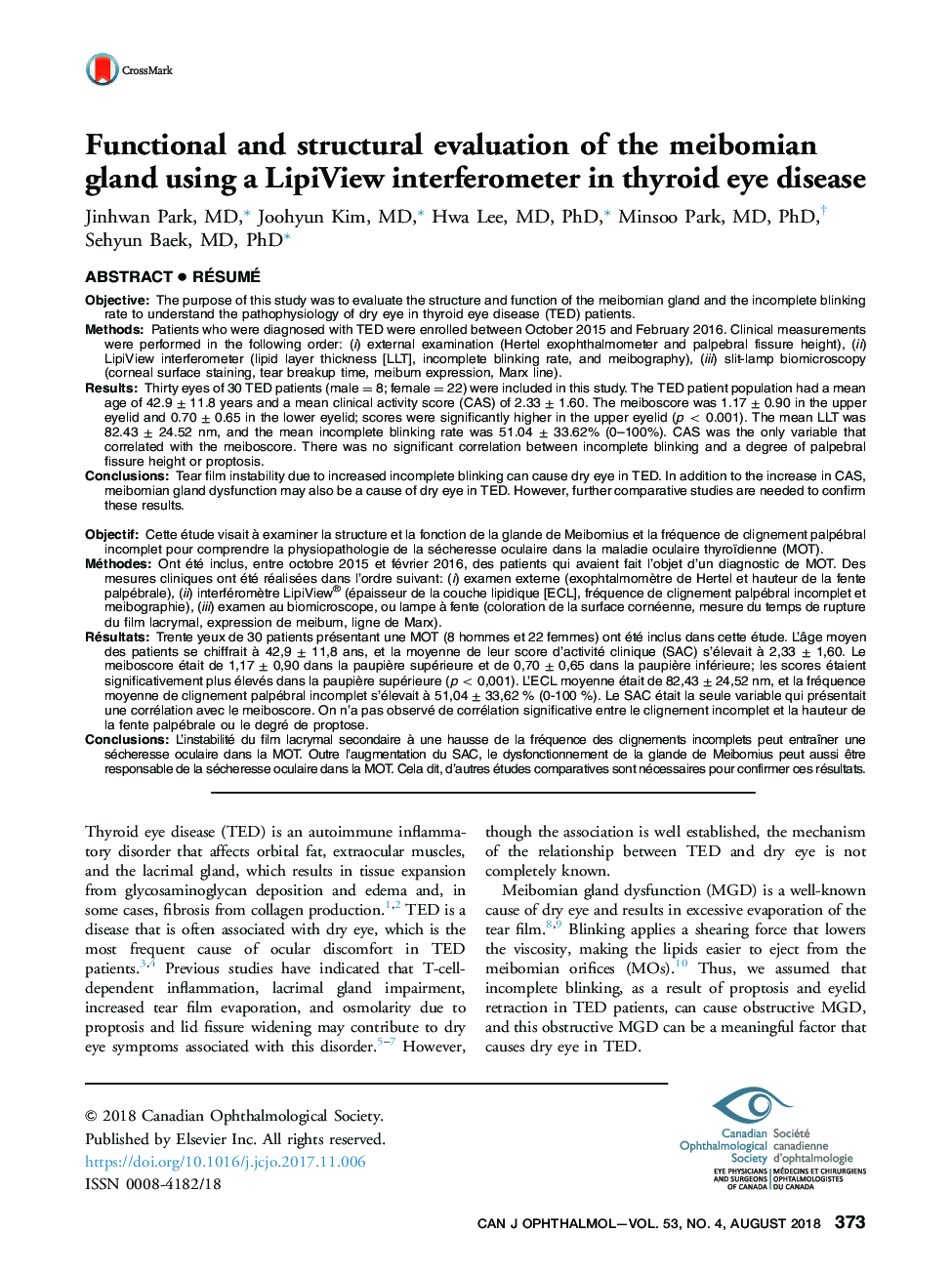 Functional and structural evaluation of the meibomian gland using a LipiView interferometer in thyroid eye disease