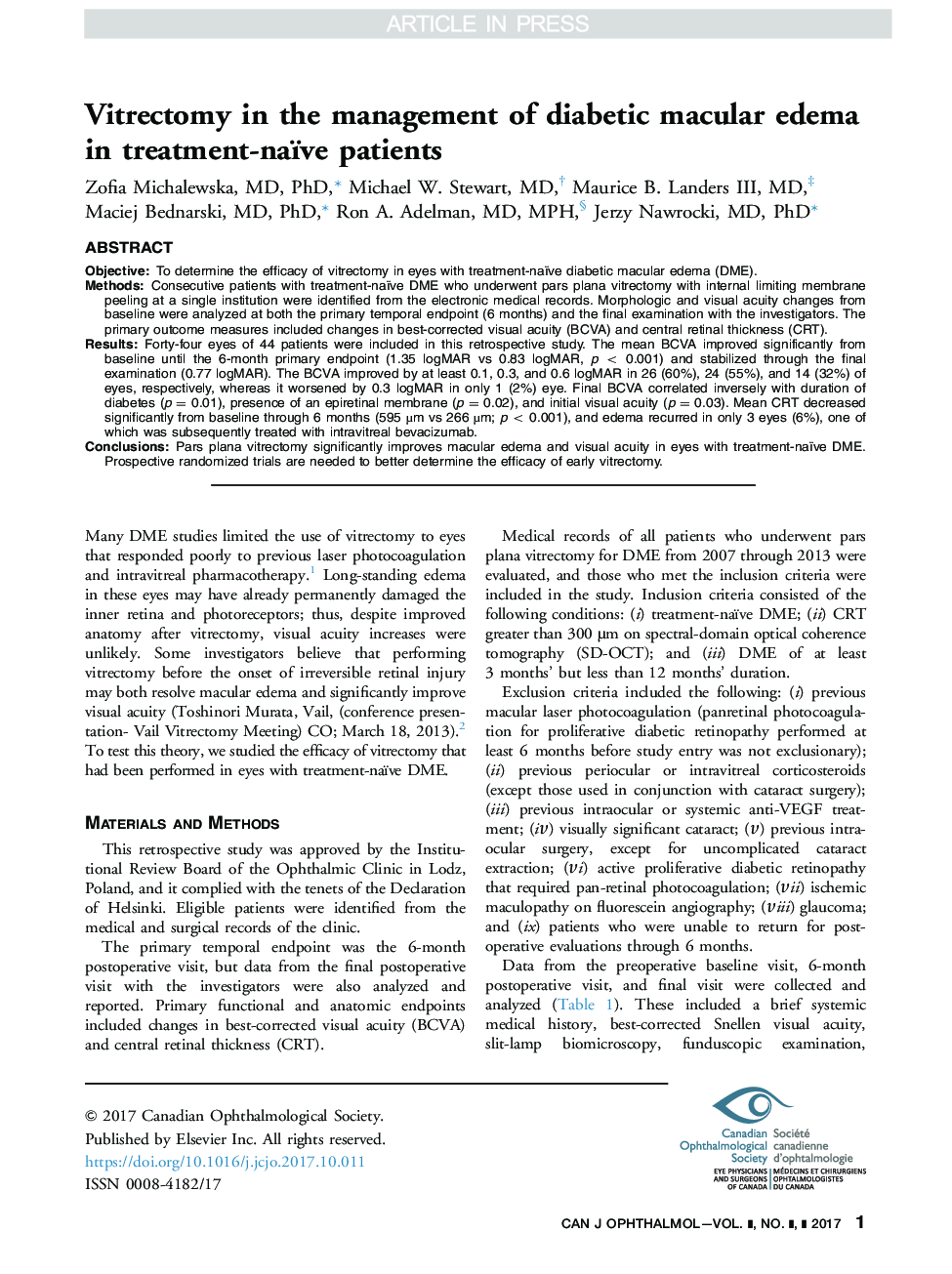 Vitrectomy in the management of diabetic macular edema in treatment-naïve patients