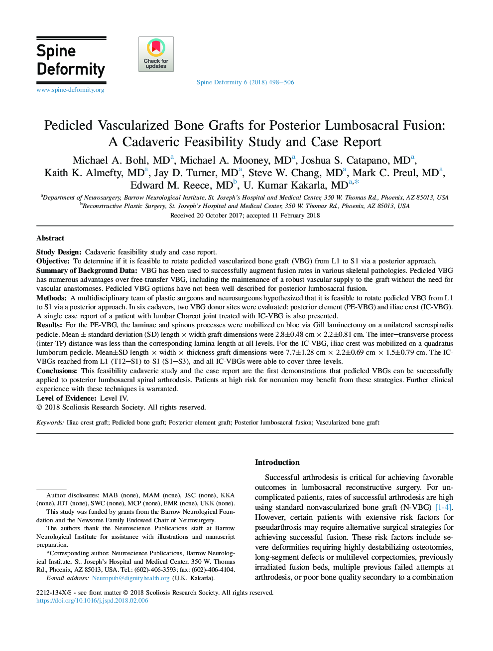 Pedicled Vascularized Bone Grafts for Posterior Lumbosacral Fusion: AÂ Cadaveric Feasibility Study and Case Report