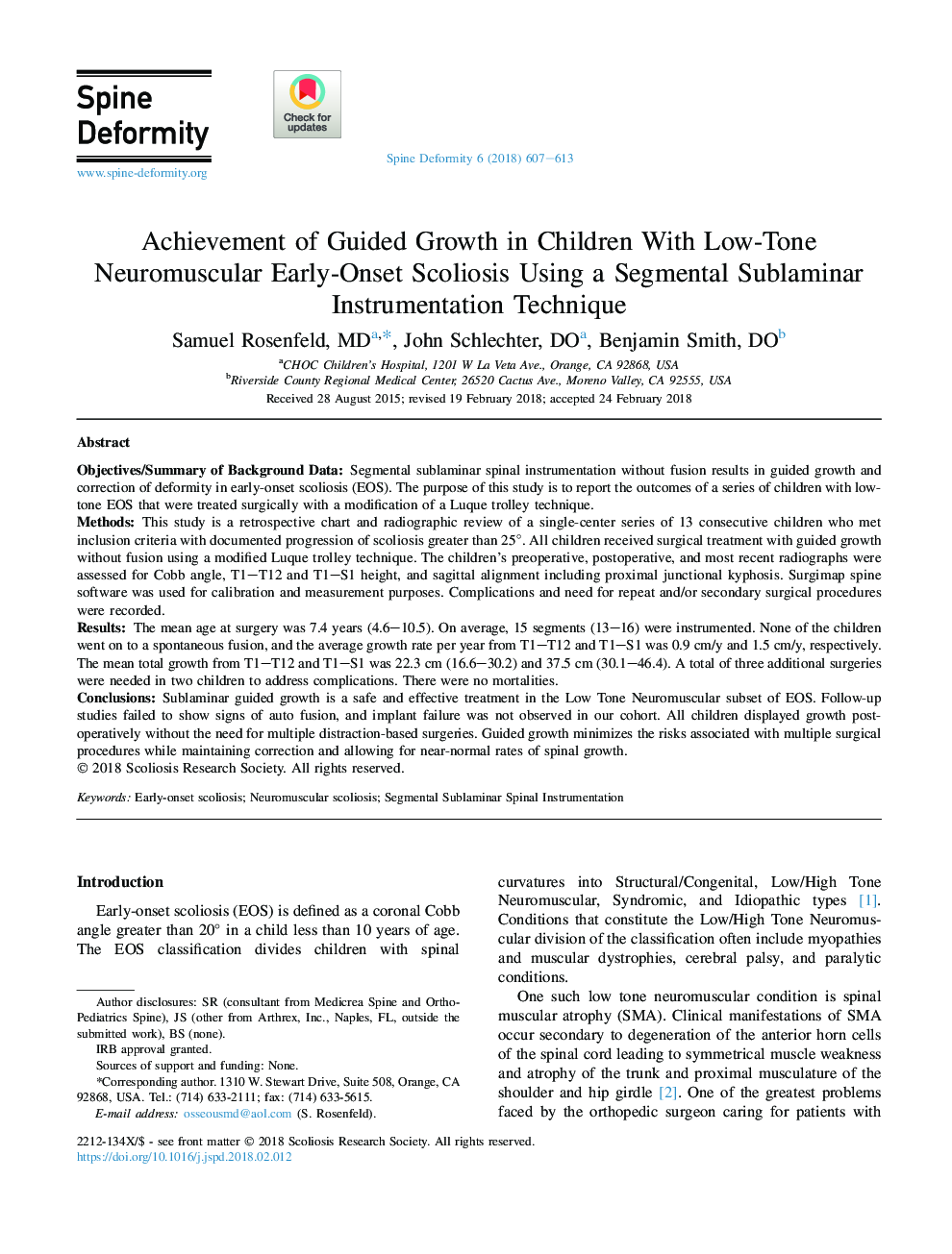 Achievement of Guided Growth in Children With Low-Tone Neuromuscular Early-Onset Scoliosis Using a Segmental Sublaminar Instrumentation Technique