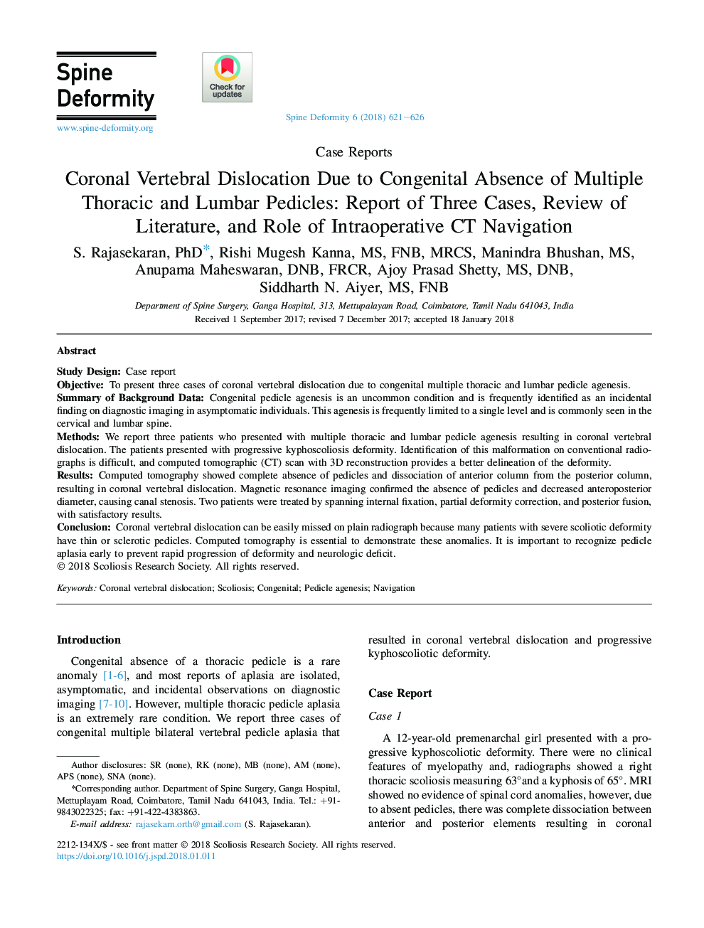 Coronal Vertebral Dislocation Due to Congenital Absence of Multiple Thoracic and Lumbar Pedicles: Report of Three Cases, Review of Literature, and Role of Intraoperative CT Navigation