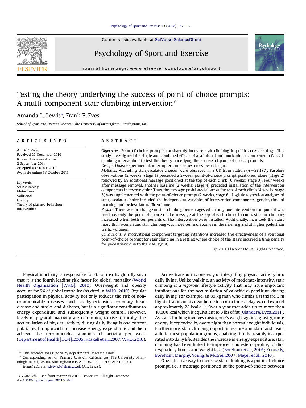 Testing the theory underlying the success of point-of-choice prompts: A multi-component stair climbing intervention 