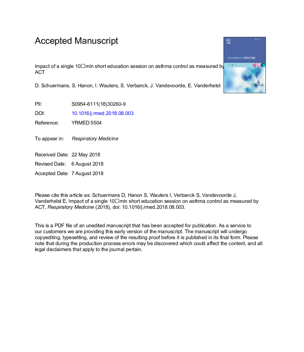 Impact of a single 10 min education session on asthma control as measured by ACT