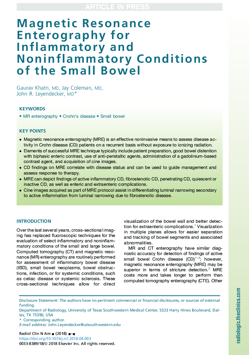 Magnetic Resonance Enterography for Inflammatory and Noninflammatory Conditions of the Small Bowel