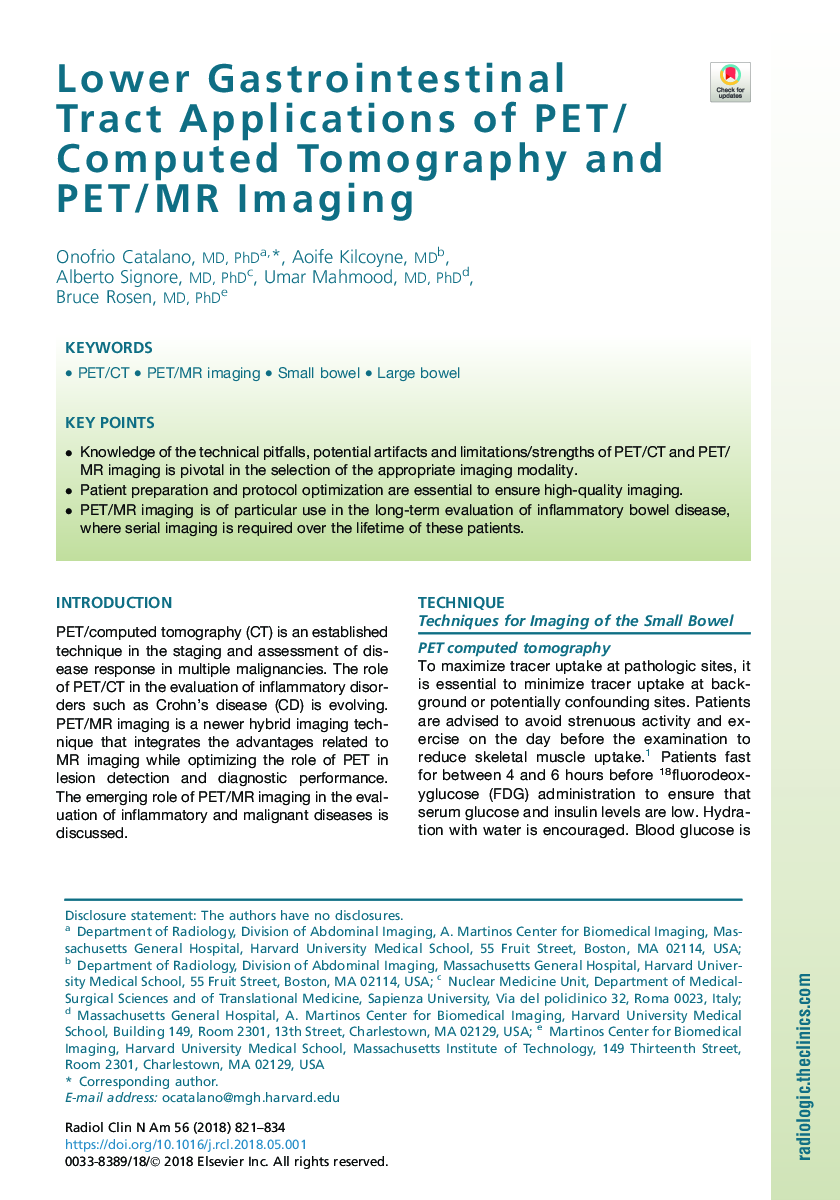 Lower Gastrointestinal Tract Applications of PET/Computed Tomography and PET/MR Imaging